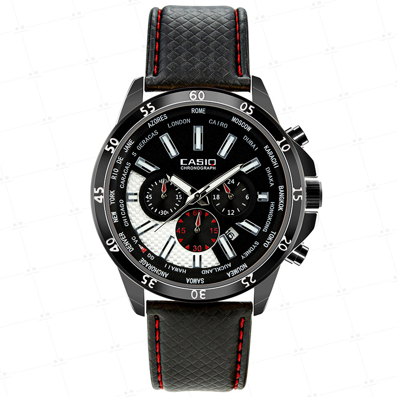 Pilot Style Chronograph Watch Leather Strap for Men