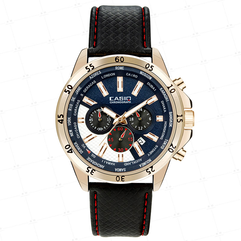 Sports Men's Chronograph Watch Black Leather Band