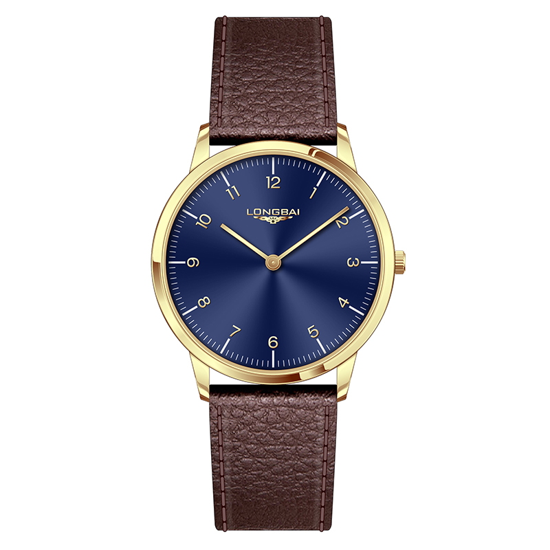 Classic men's wristwatch with textured brown leather band