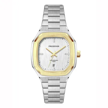 Men's stainless steel Watch Octagonal Case with Gold Bezel